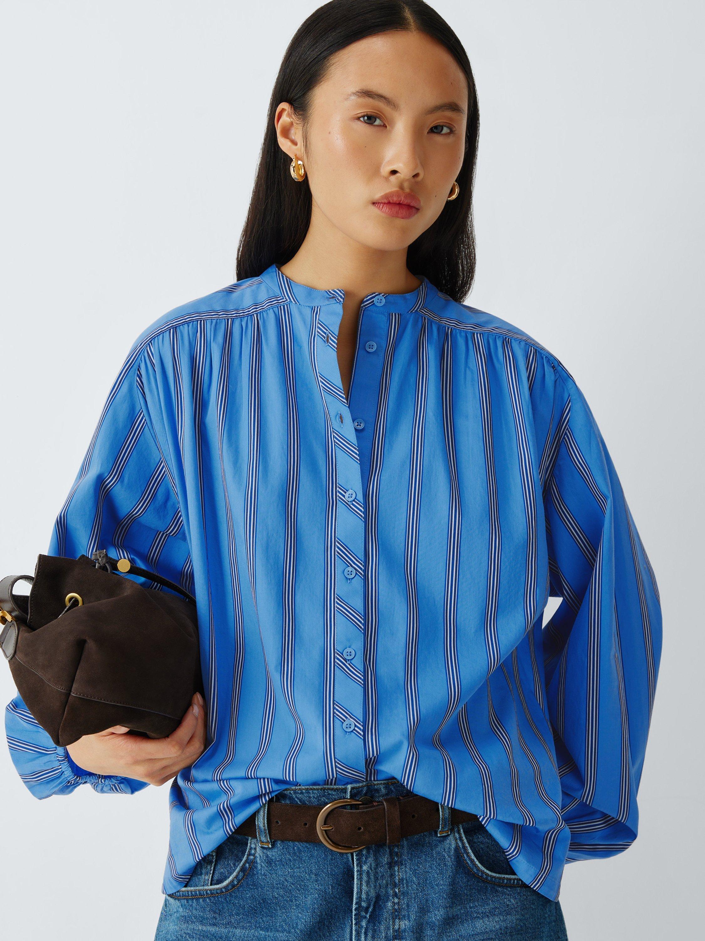 Product image 5 of 6, which shows AND/OR Adrienne Stripe Shirt, Blue Stripe, 6