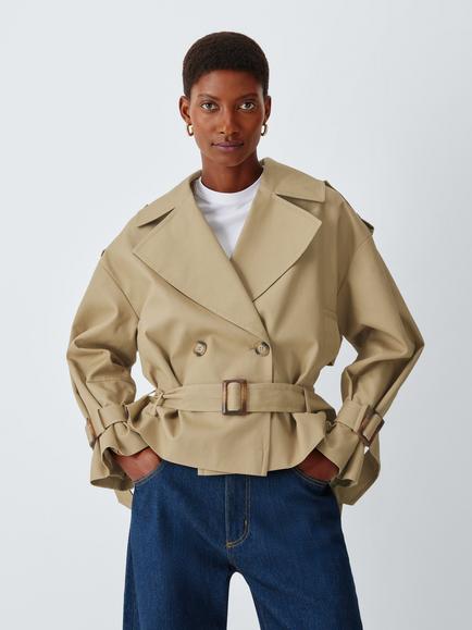 John Lewis Double Breasted Short Trench Coat, Natural - view 2, Natural