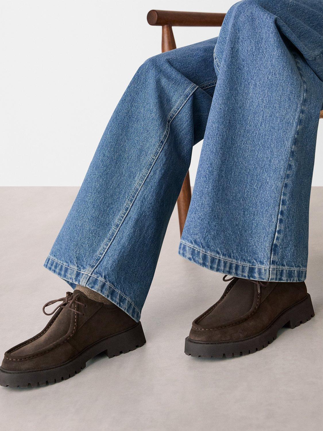 Product image 2 of 4, which shows Whistles Suede Chunky Lace Up Shoes, Chocolate, 3