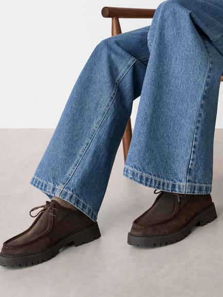 Whistles Suede Chunky Lace Up Shoes, Chocolate - view 2, Chocolate