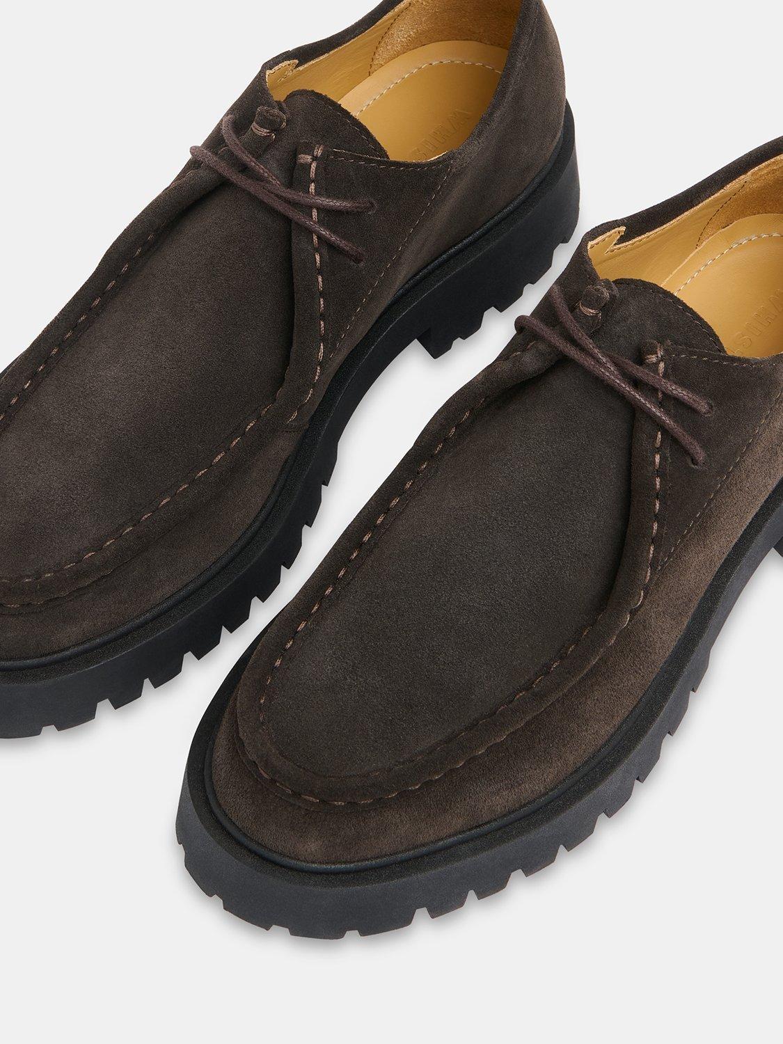 Product image 3 of 4, which shows Whistles Suede Chunky Lace Up Shoes, Chocolate, 3