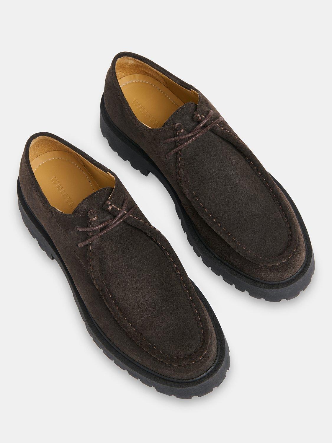 Product image 4 of 4, which shows Whistles Suede Chunky Lace Up Shoes, Chocolate, 3