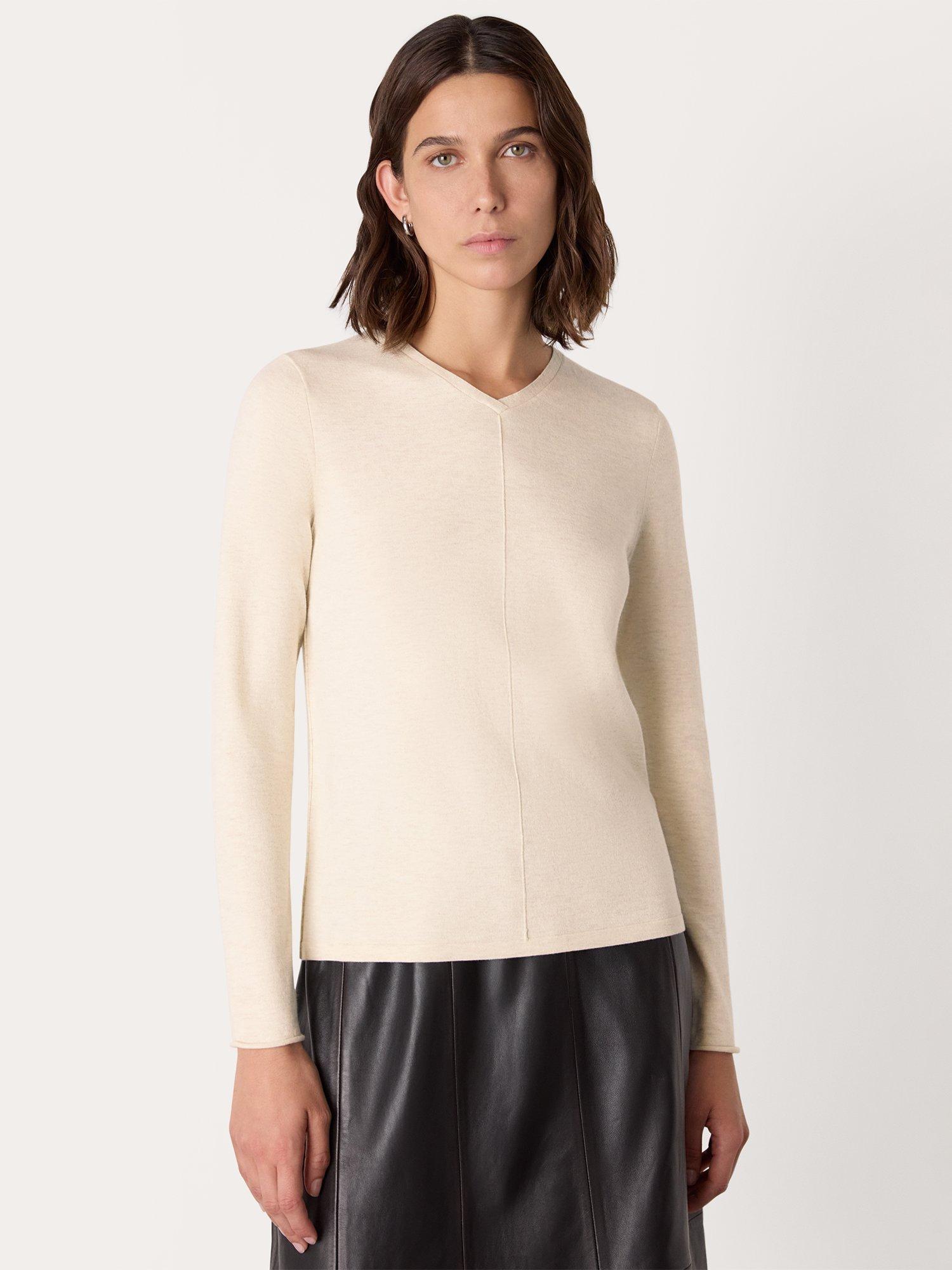 Product image 1 of 5, which shows Whistles Mila V-Neck Knitted Jumper, Oatmeal, 6