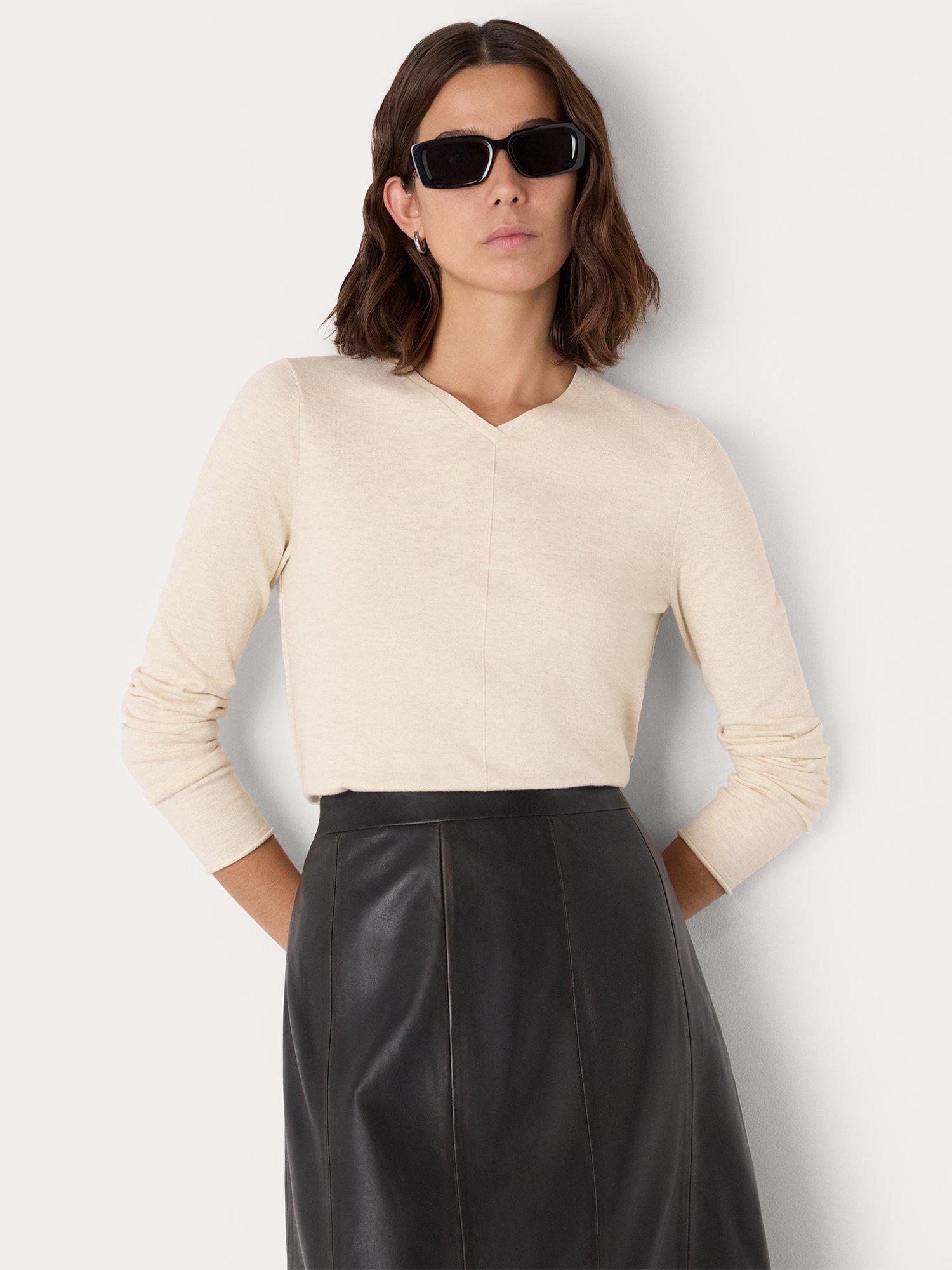 Product image 4 of 5, which shows Whistles Mila V-Neck Knitted Jumper, Oatmeal, 6