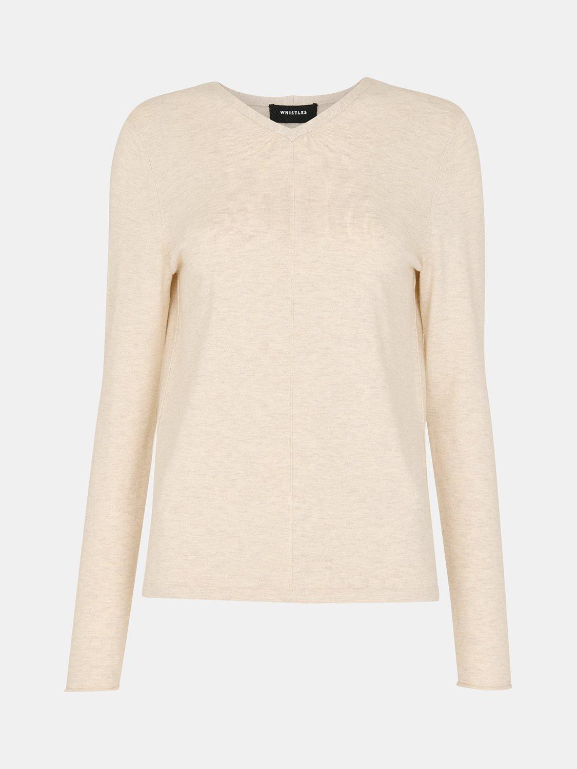 Product image 5 of 5, which shows Whistles Mila V-Neck Knitted Jumper, Oatmeal, 6