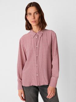 Whistles Geometric Pleat Detail Shirt, Red/Multi, Red/Multi