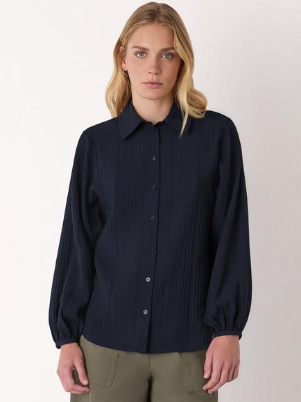 Whistles Textured Relaxed Shirt containing LENZING™ ECOVERO™ Viscose, Navy, Navy