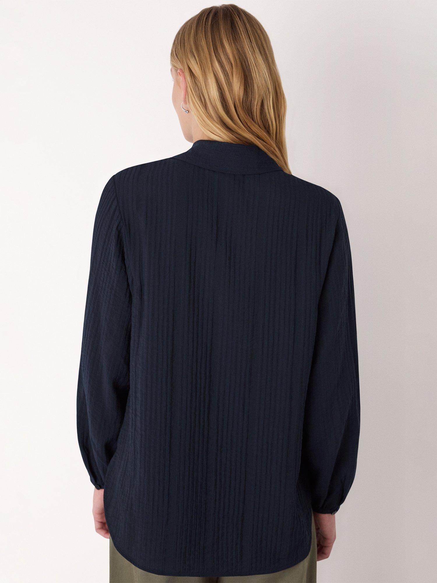 Product image 2 of 5, which shows Whistles Textured Relaxed Shirt containing LENZING™ ECOVERO™ Viscose, Navy, 6