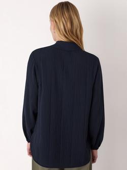 Whistles Textured Relaxed Shirt containing LENZING™ ECOVERO™ Viscose, Navy - view 2, Navy