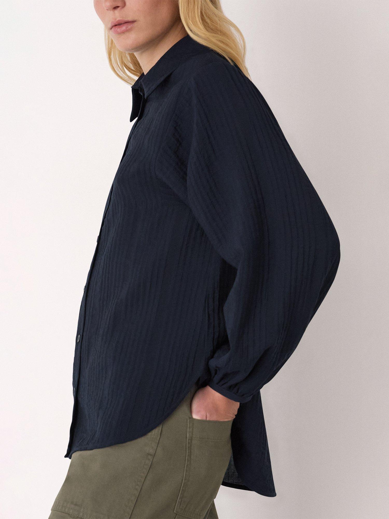 Product image 4 of 5, which shows Whistles Textured Relaxed Shirt containing LENZING™ ECOVERO™ Viscose, Navy, 6