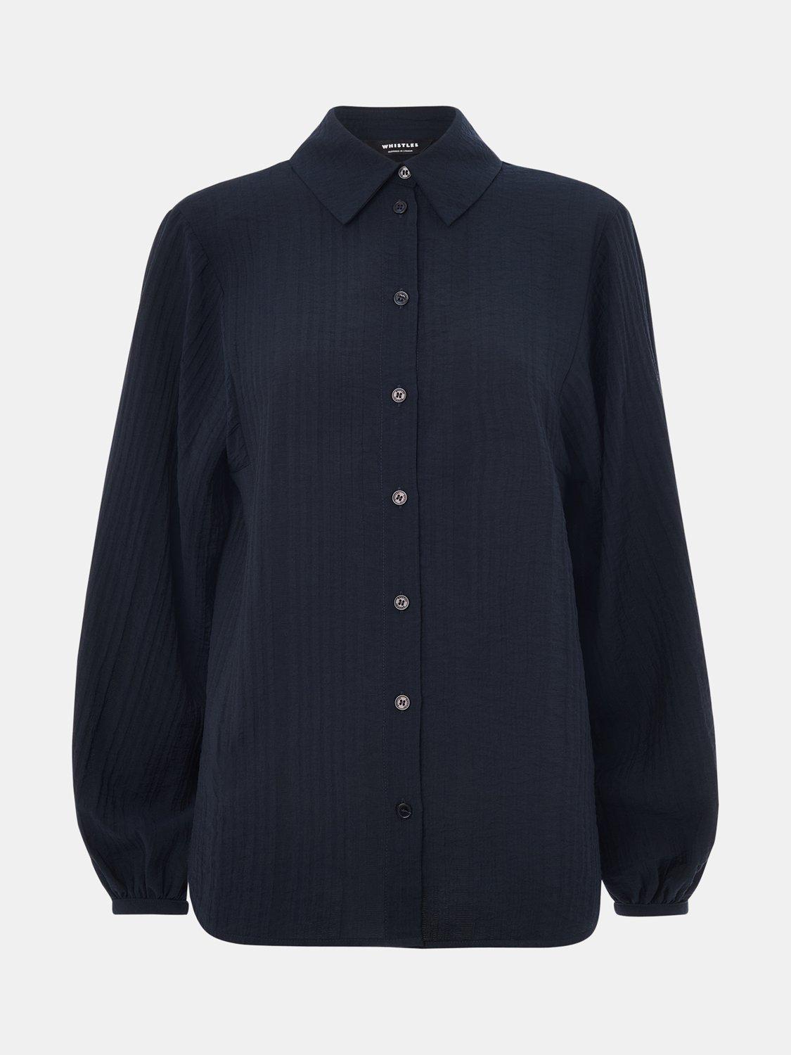 Product image 5 of 5, which shows Whistles Textured Relaxed Shirt containing LENZING™ ECOVERO™ Viscose, Navy, 6