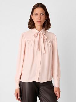 Whistles Tie Detail Crepe Blouse, Pale Pink, Pale Pink