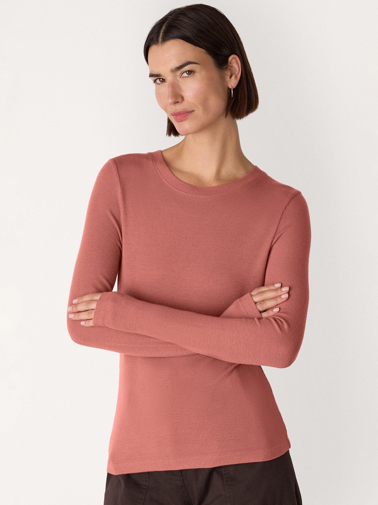 Product image 1 of 5, which shows Whistles Essential Ribbed Crew Neck Top, Rose, 6