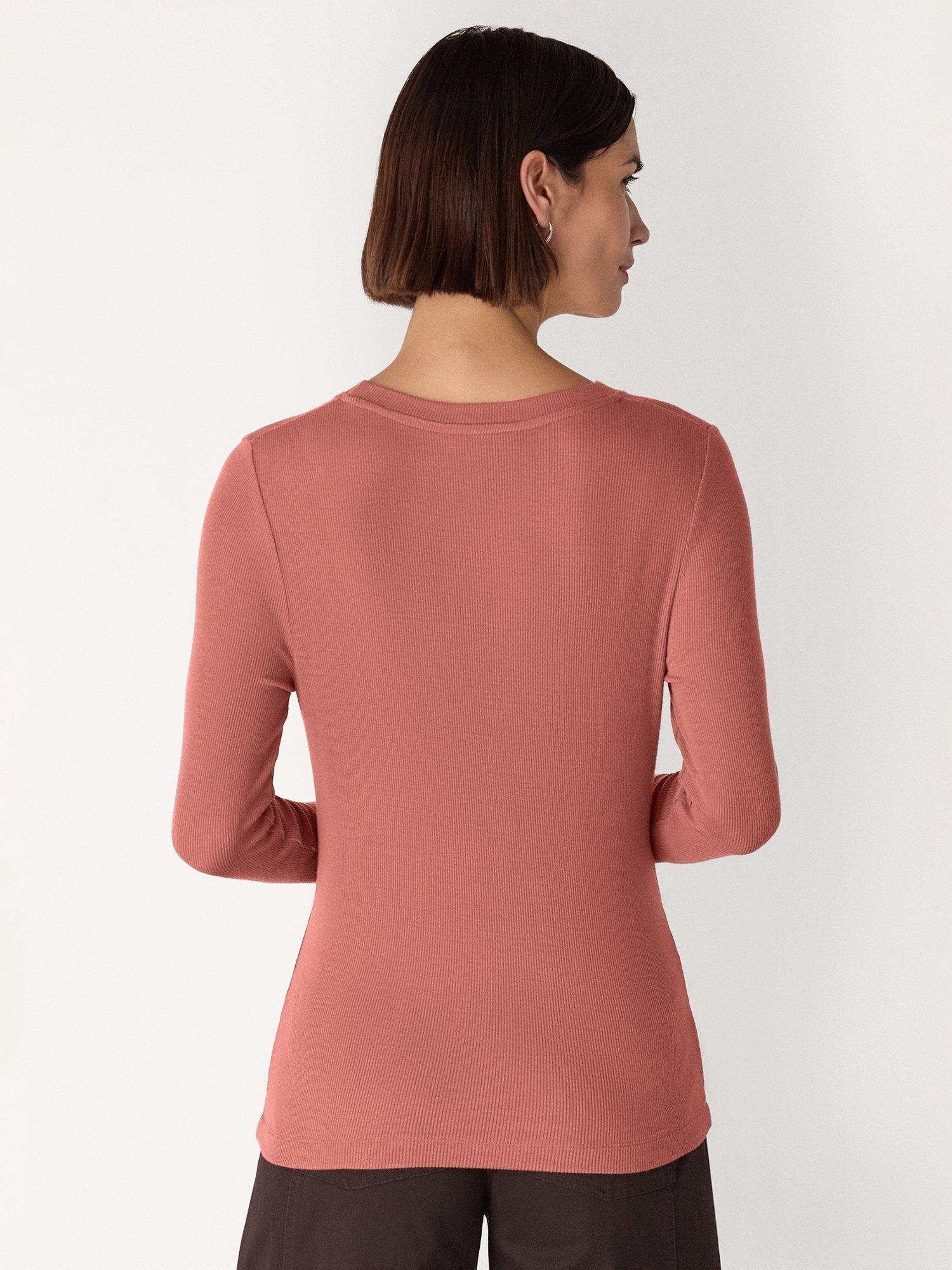 Product image 2 of 5, which shows Whistles Essential Ribbed Crew Neck Top, Rose, 6