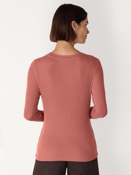 Whistles Essential Ribbed Crew Neck Top, Rose - view 2, Rose