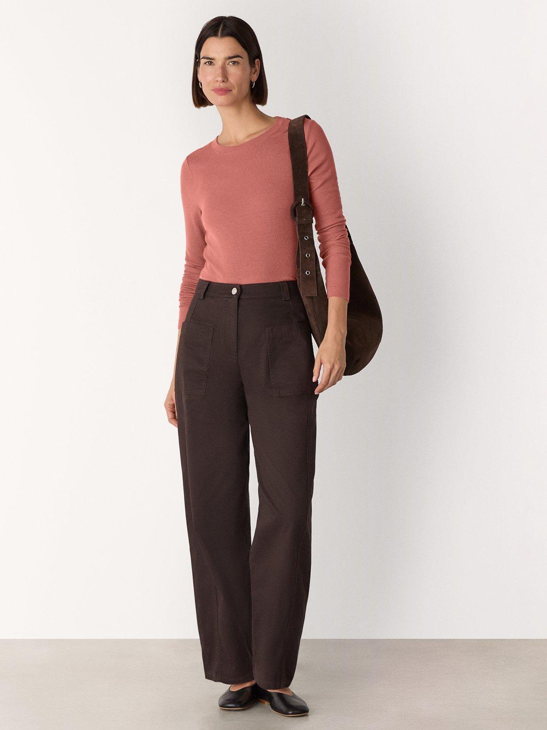 Product image 3 of 5, which shows Whistles Essential Ribbed Crew Neck Top, Rose, 6