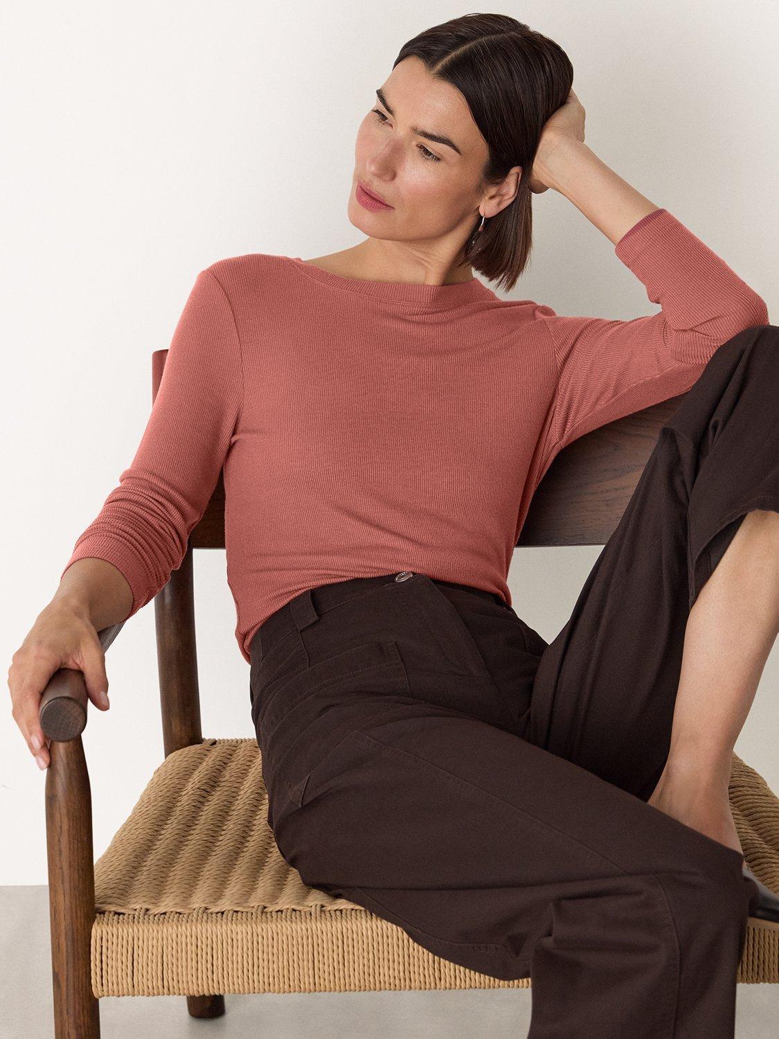 Product image 4 of 5, which shows Whistles Essential Ribbed Crew Neck Top, Rose, 6