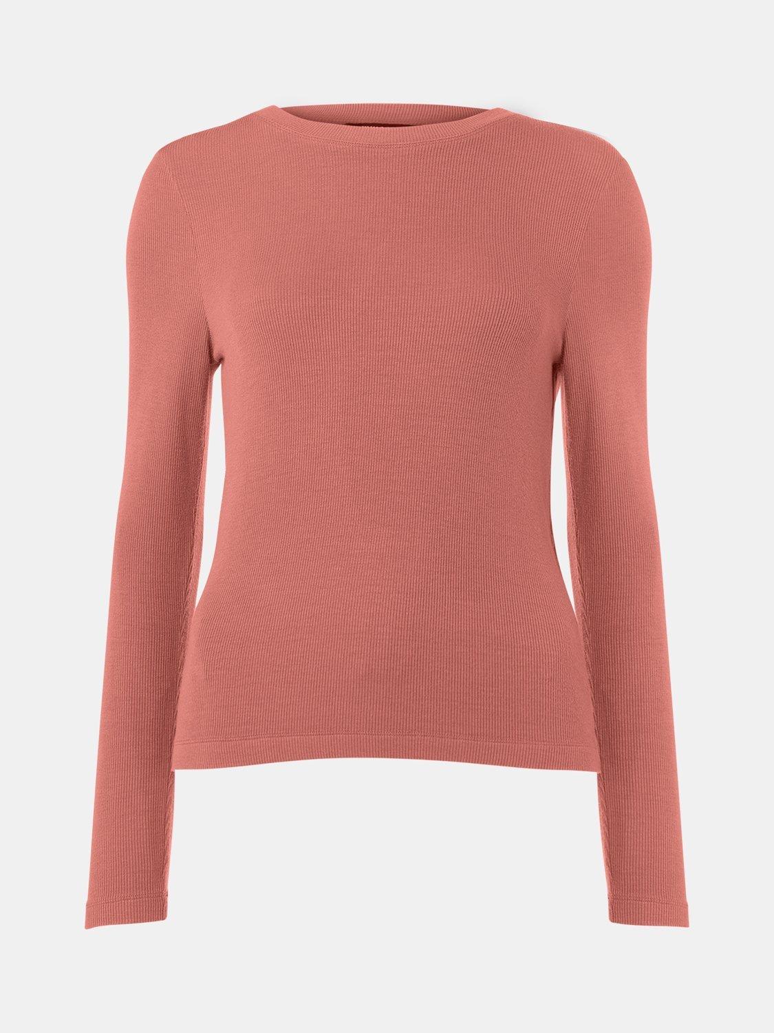 Product image 5 of 5, which shows Whistles Essential Ribbed Crew Neck Top, Rose, 6