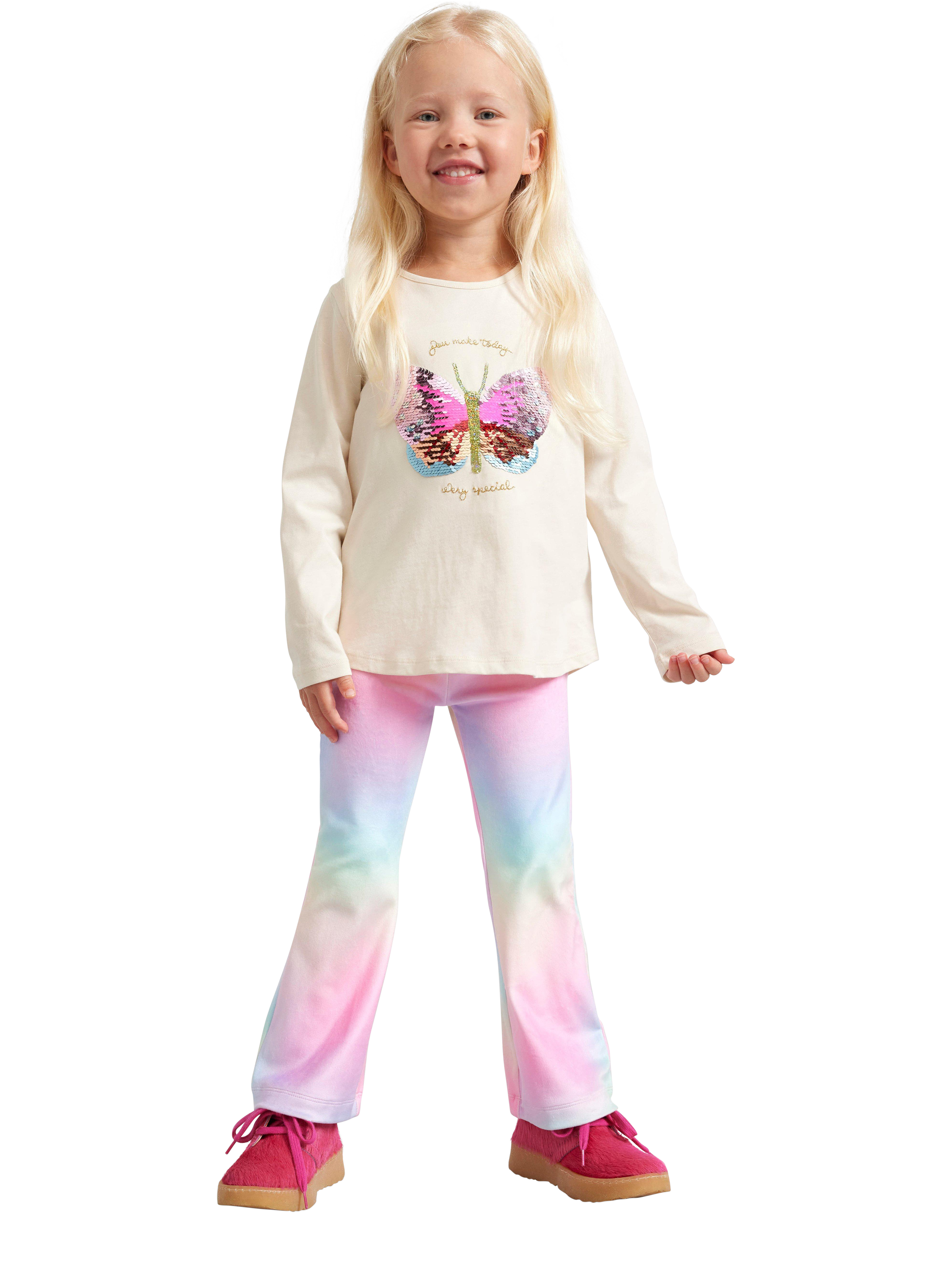 Product image 1 of 6, which shows Lindex Kids' Flared Velour Leggings, Light Pink, 18-24 months