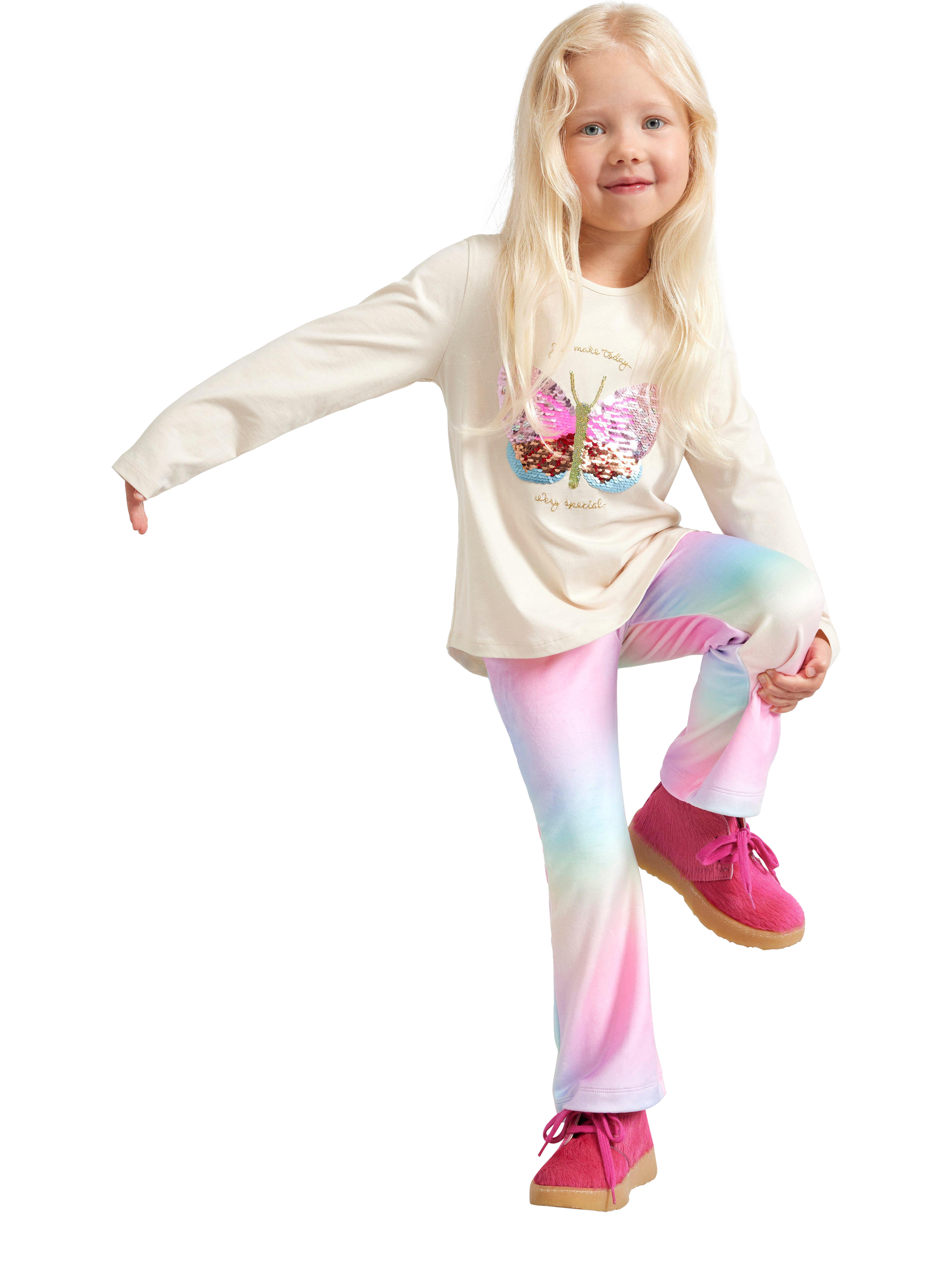 Product image 2 of 6, which shows Lindex Kids' Flared Velour Leggings, Light Pink, 18-24 months