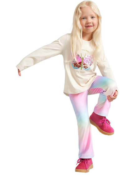 Lindex Kids' Flared Velour Leggings, Light Pink - view 2, Light Pink