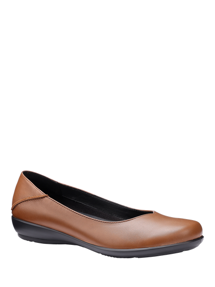 Hotter Birdie Extra Wide Fit Smart Leather Ballerina Flat Shoes, Rich Tan - view 2, Rich Tan