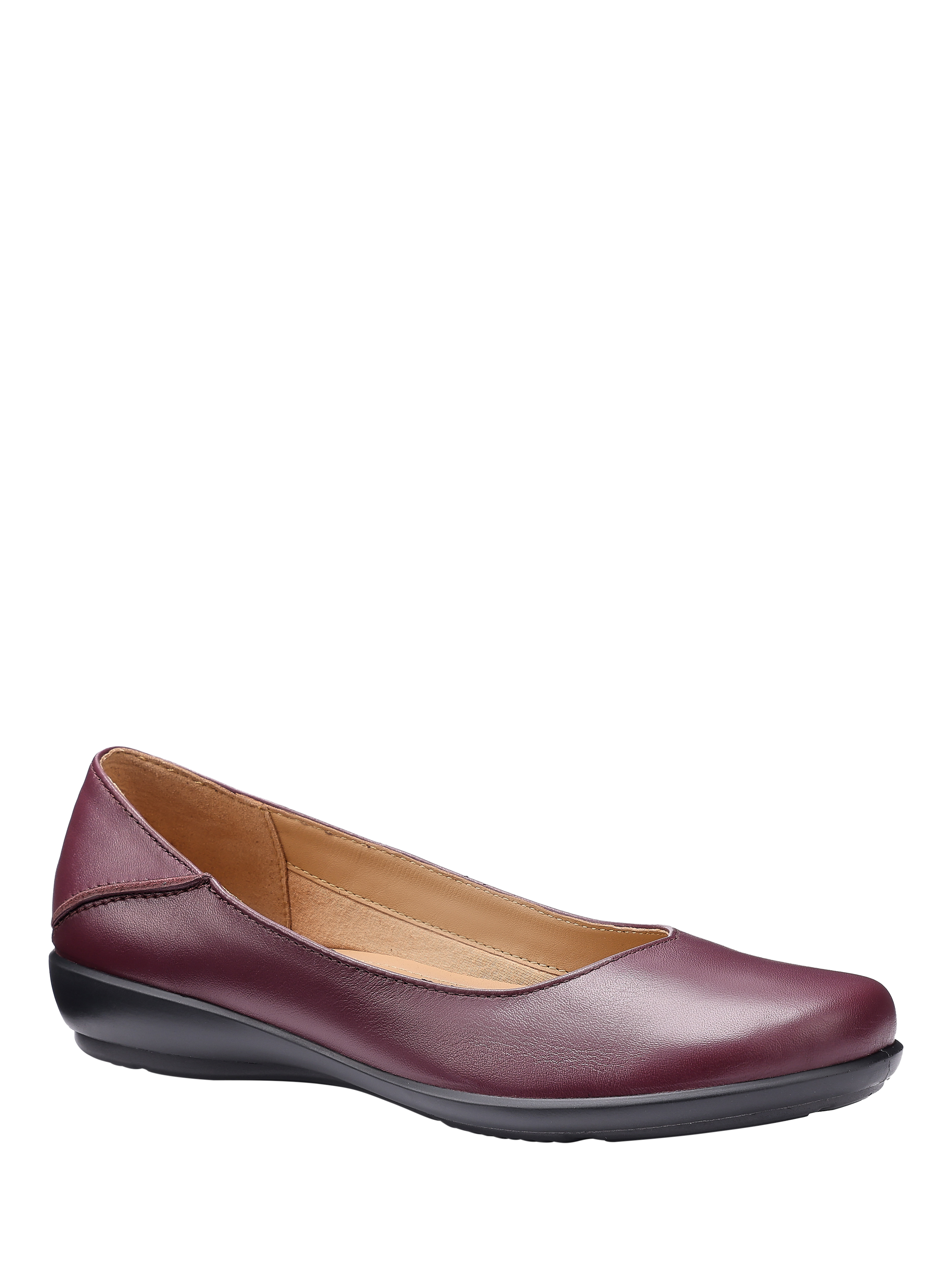 Product image 2 of 5, which shows Hotter Birdie Smart Leather Ballerina Flat Shoes, Dark Cherry, 3S