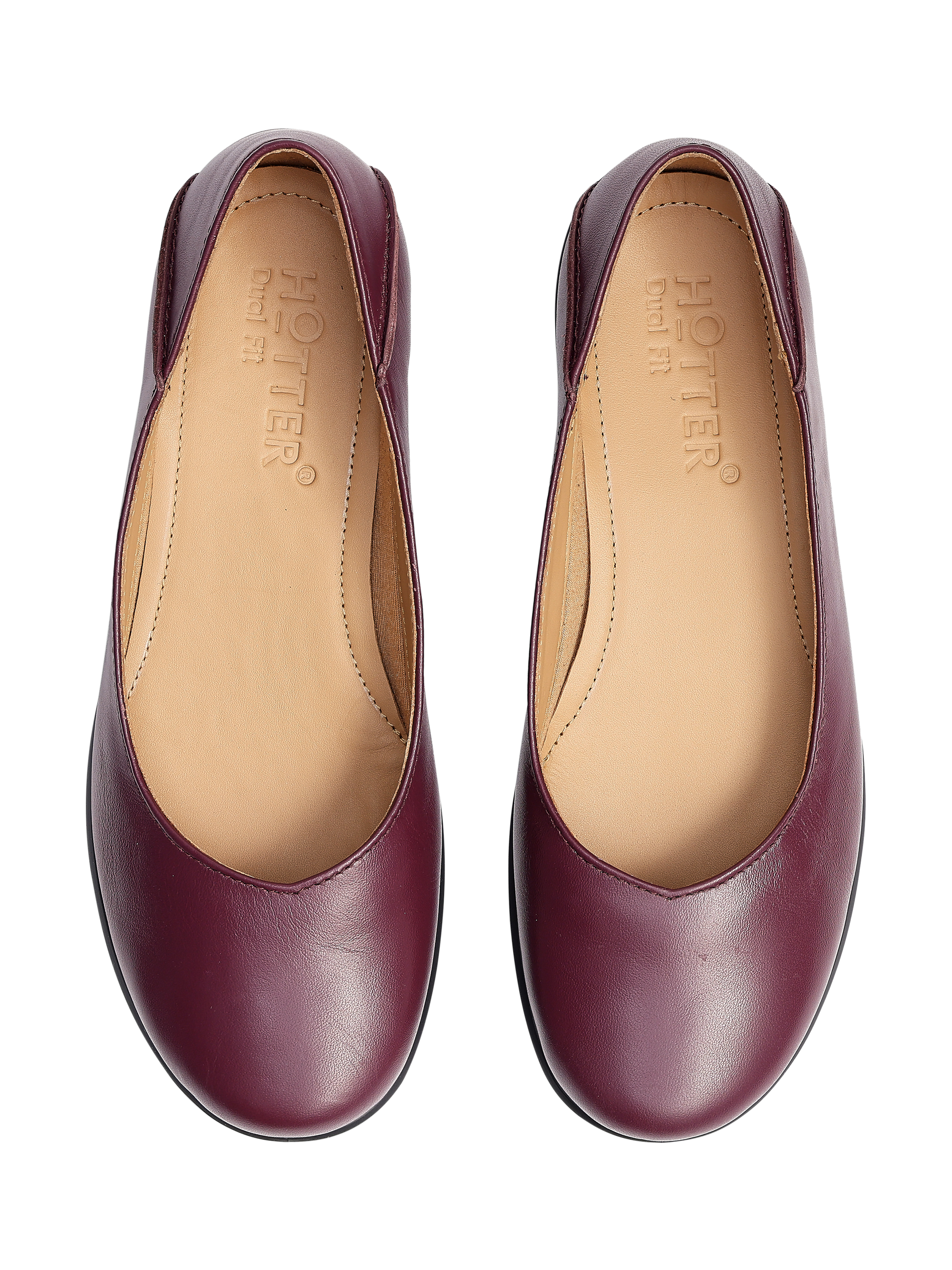 Product image 3 of 5, which shows Hotter Birdie Smart Leather Ballerina Flat Shoes, Dark Cherry, 3S