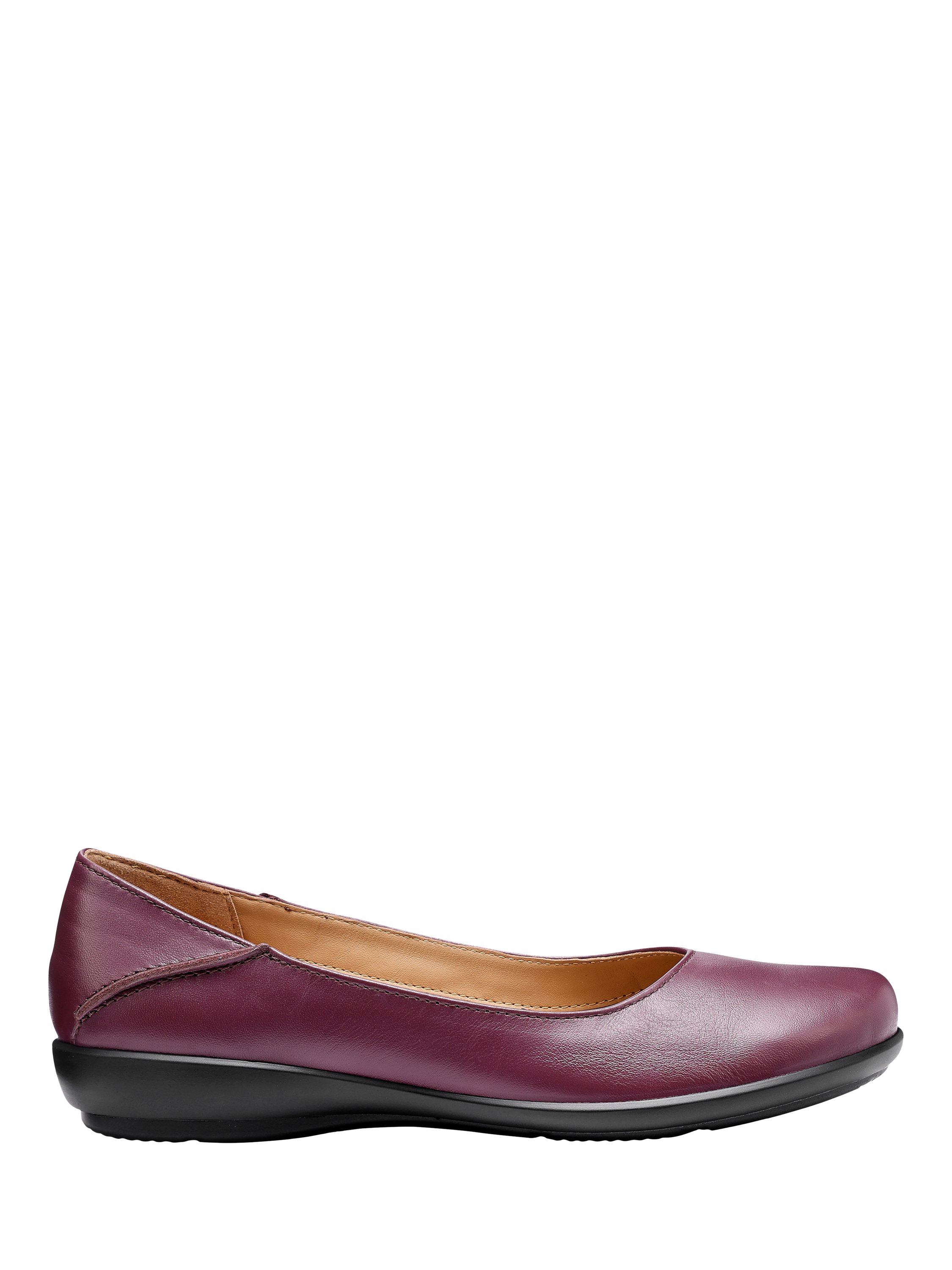 Product image 1 of 5, which shows Hotter Birdie Wide Fit Smart Leather Ballerina Flat Shoes, Dark Cherry, 3W