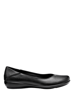 Hotter Birdie Wide Fit Smart Leather Ballerina Flat Shoes, Black