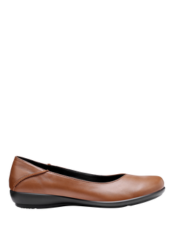 Hotter Birdie Wide Fit Smart Leather Ballerina Flat Shoes, Rich Tan