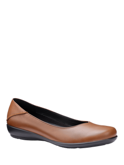 Hotter Birdie Wide Fit Smart Leather Ballerina Flat Shoes - view 2, Rich Tan