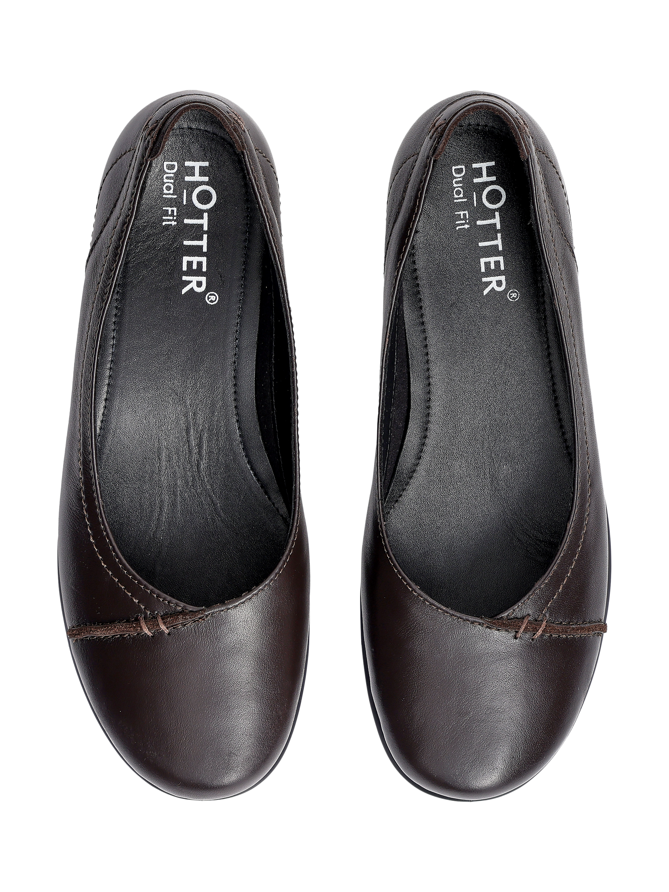 Product image 3 of 4, which shows Hotter Robyn II Leather Ballet Pumps, Chocolate, 3S