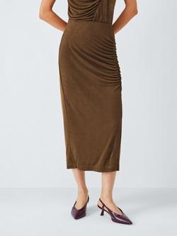 John Lewis Ruched Jersey Midi Skirt, Chocolate, Chocolate