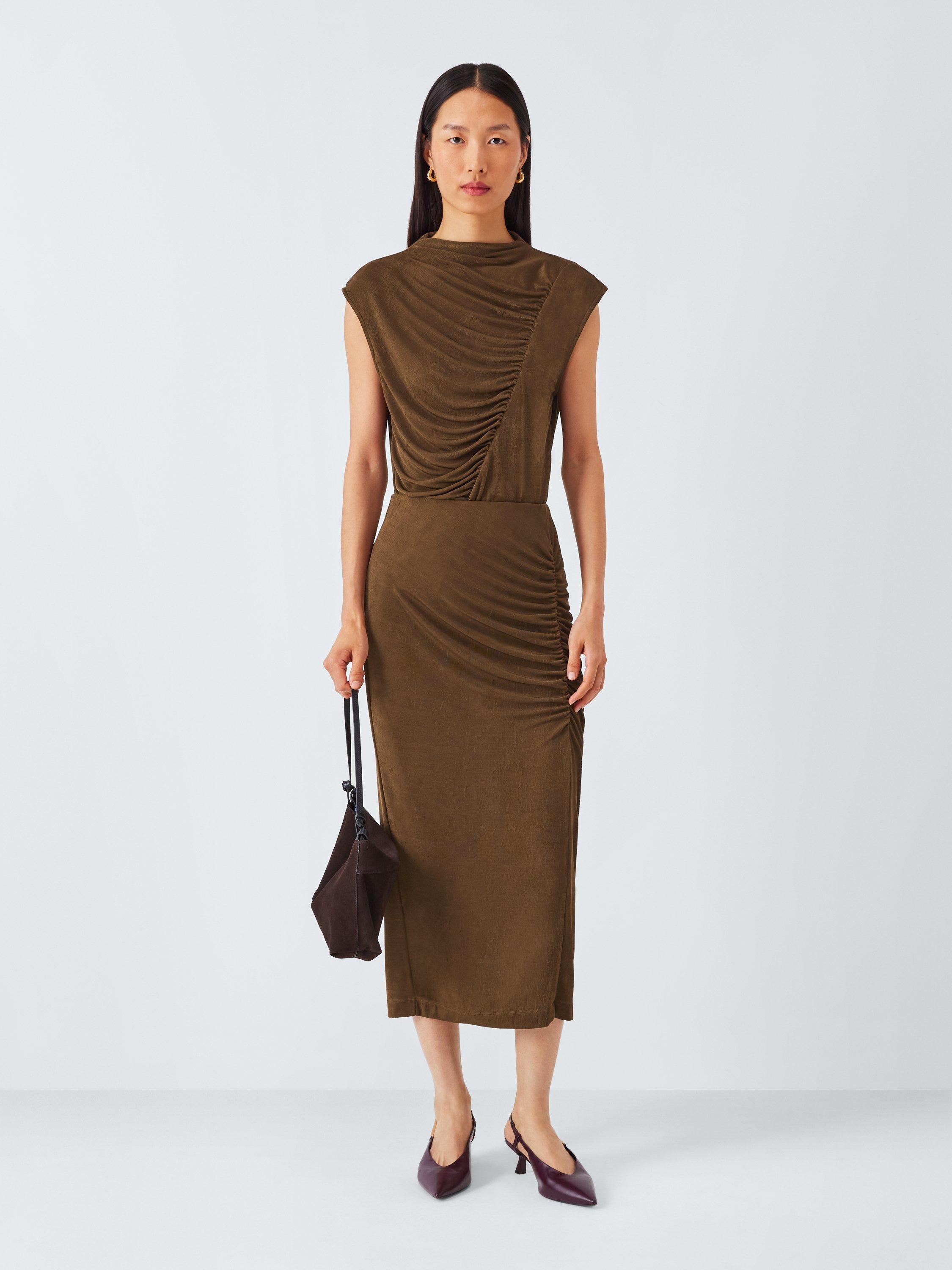 Product image 4 of 6, which shows John Lewis Ruched Jersey Midi Skirt, Chocolate, 8