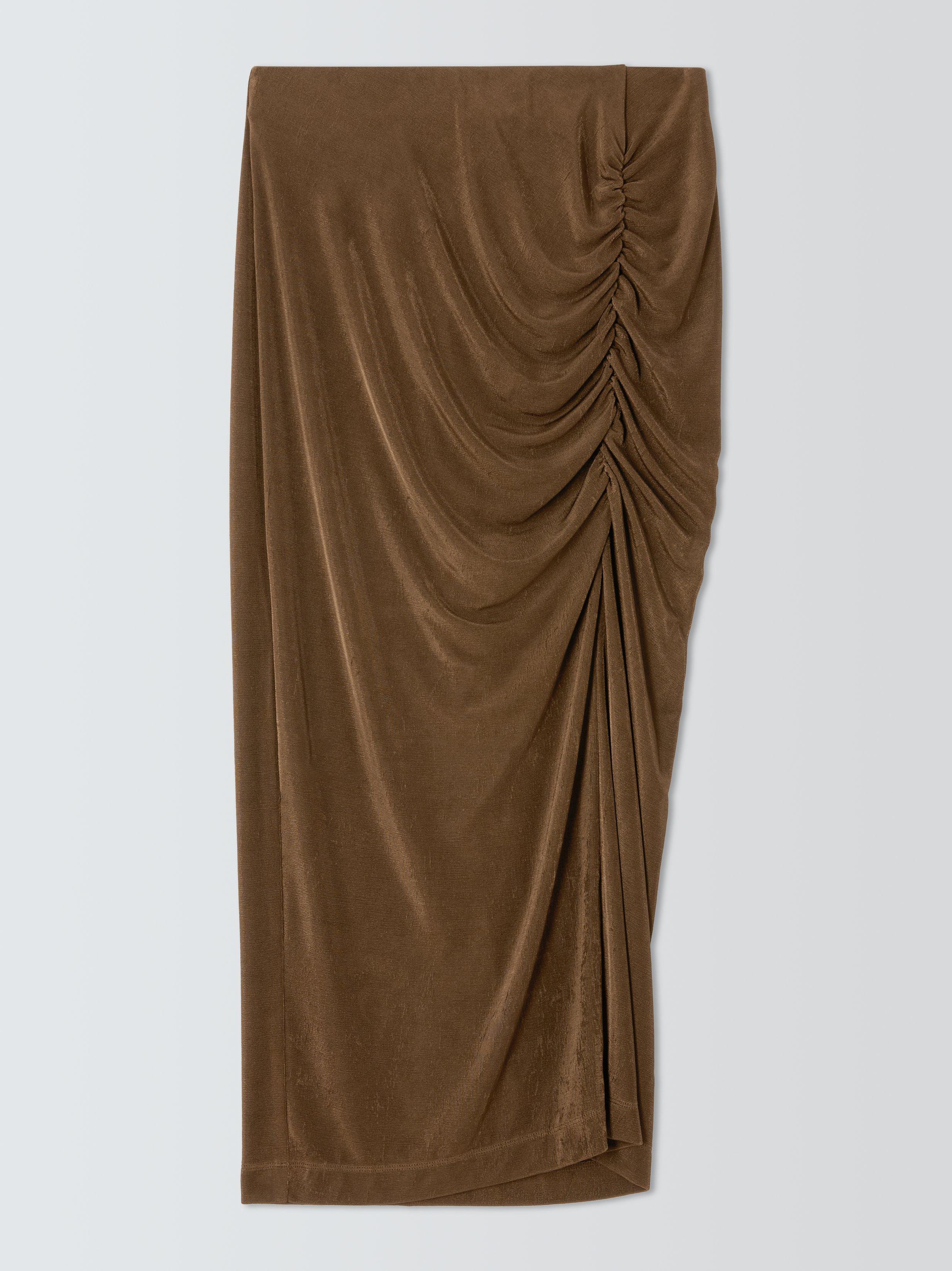 Product image 3 of 6, which shows John Lewis Ruched Jersey Midi Skirt, Chocolate, 8