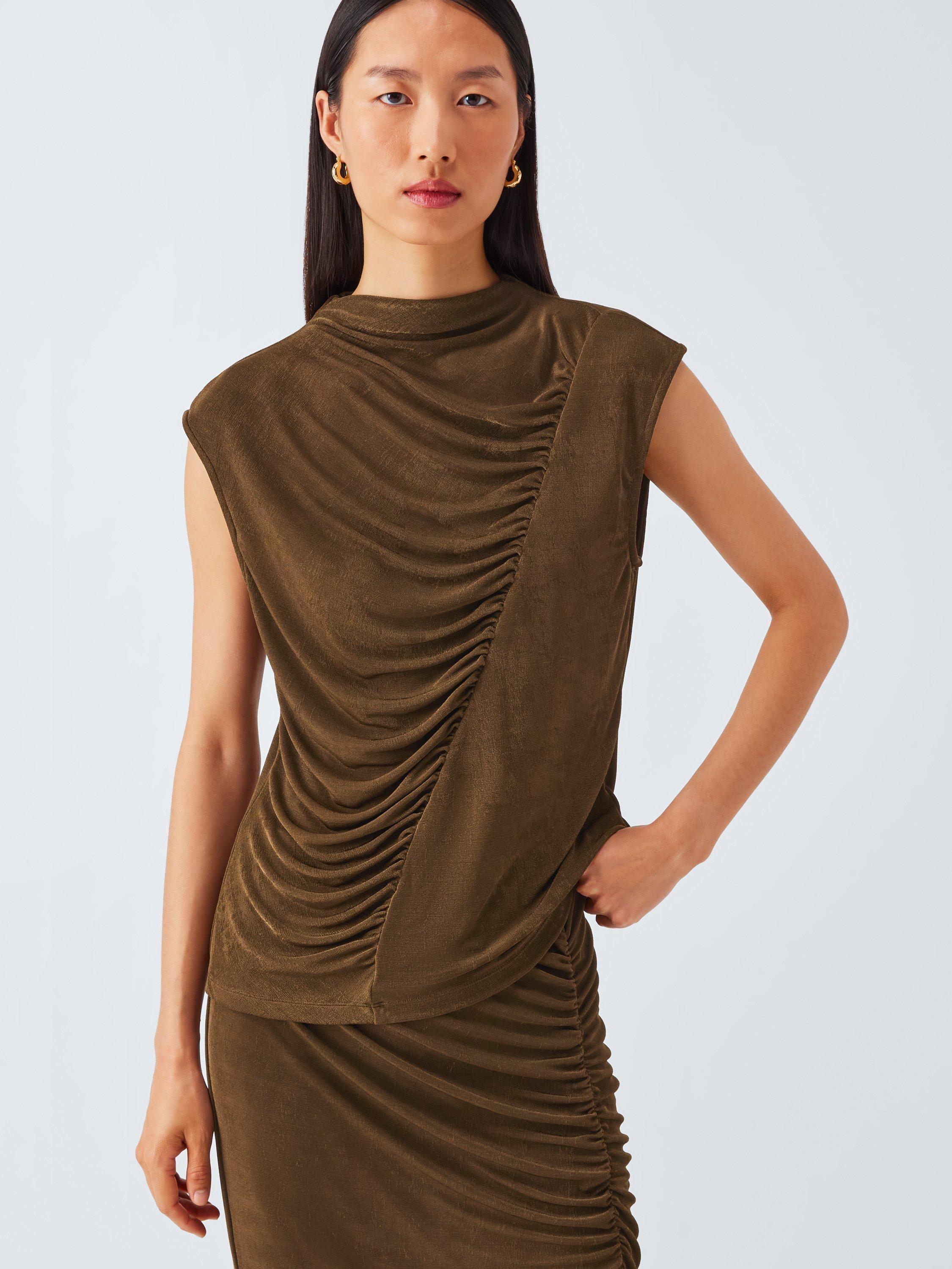 Product image 6 of 6, which shows John Lewis Ruched Jersey Midi Skirt, Chocolate, 8