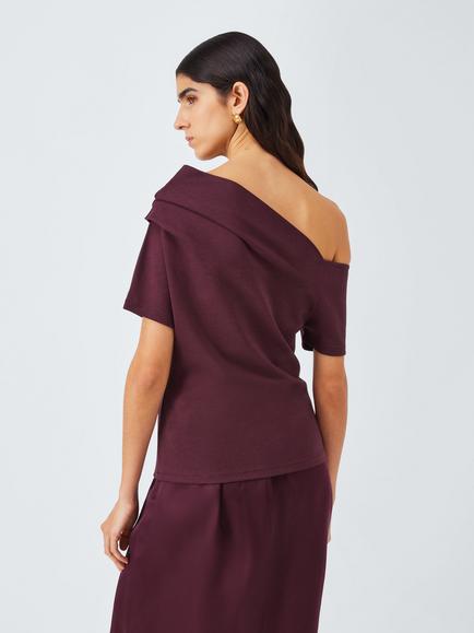 John Lewis Asymmetric Short Sleeve Top, Fig - view 2, Fig
