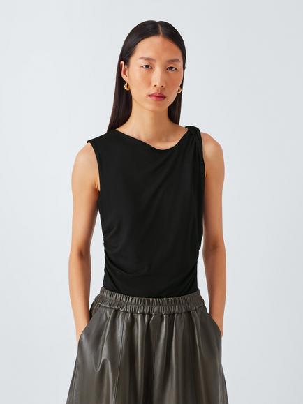 John Lewis Sleeveless Twist Jersey Top, Black, Black