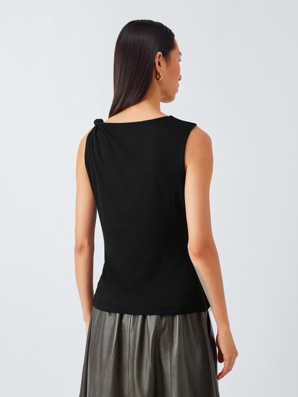John Lewis Sleeveless Twist Jersey Top, Black - view 2, Black