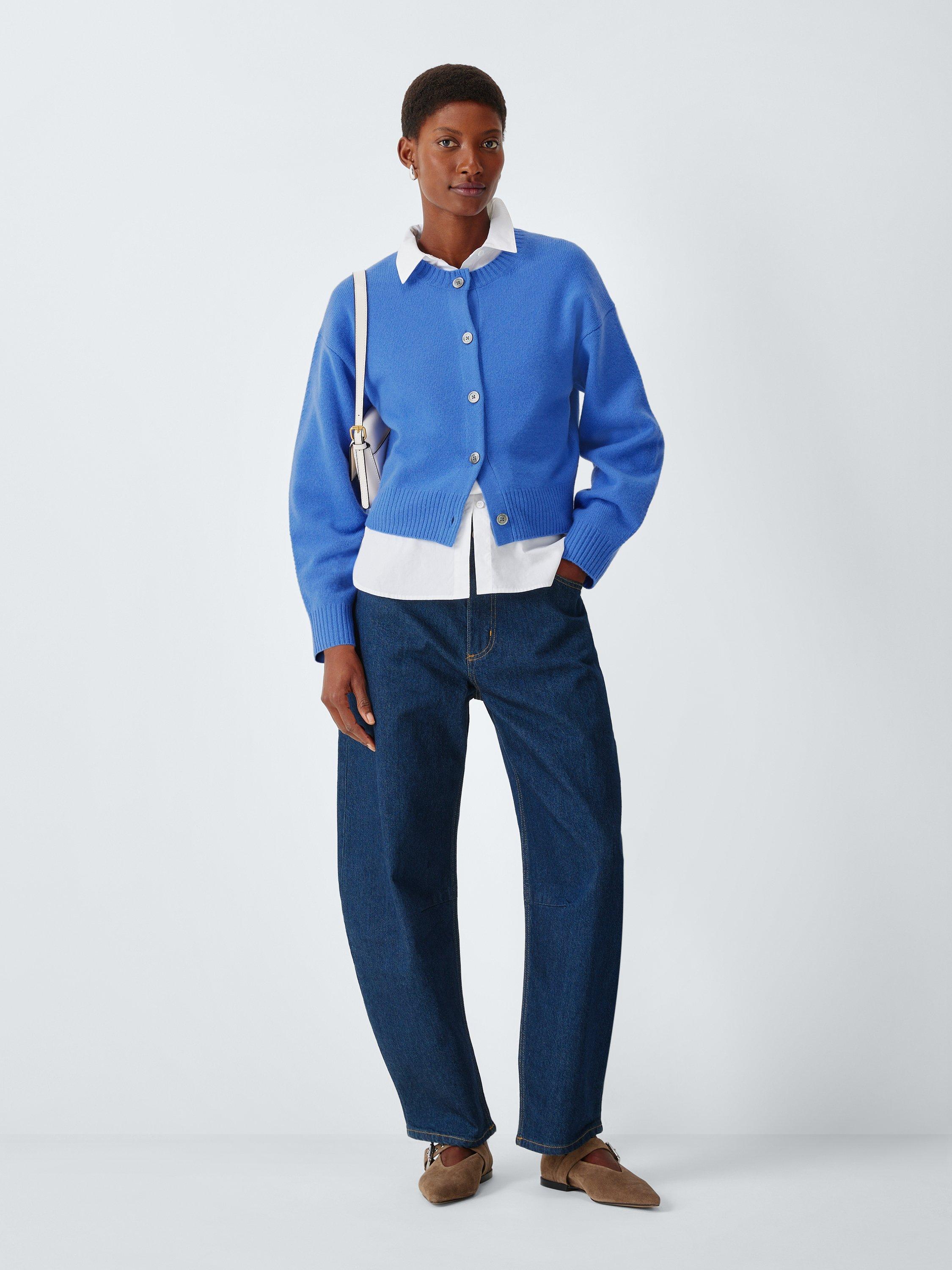 Product image 3 of 6, which shows John Lewis Cashmere Cropped Cardigan, Baja Blue, 8