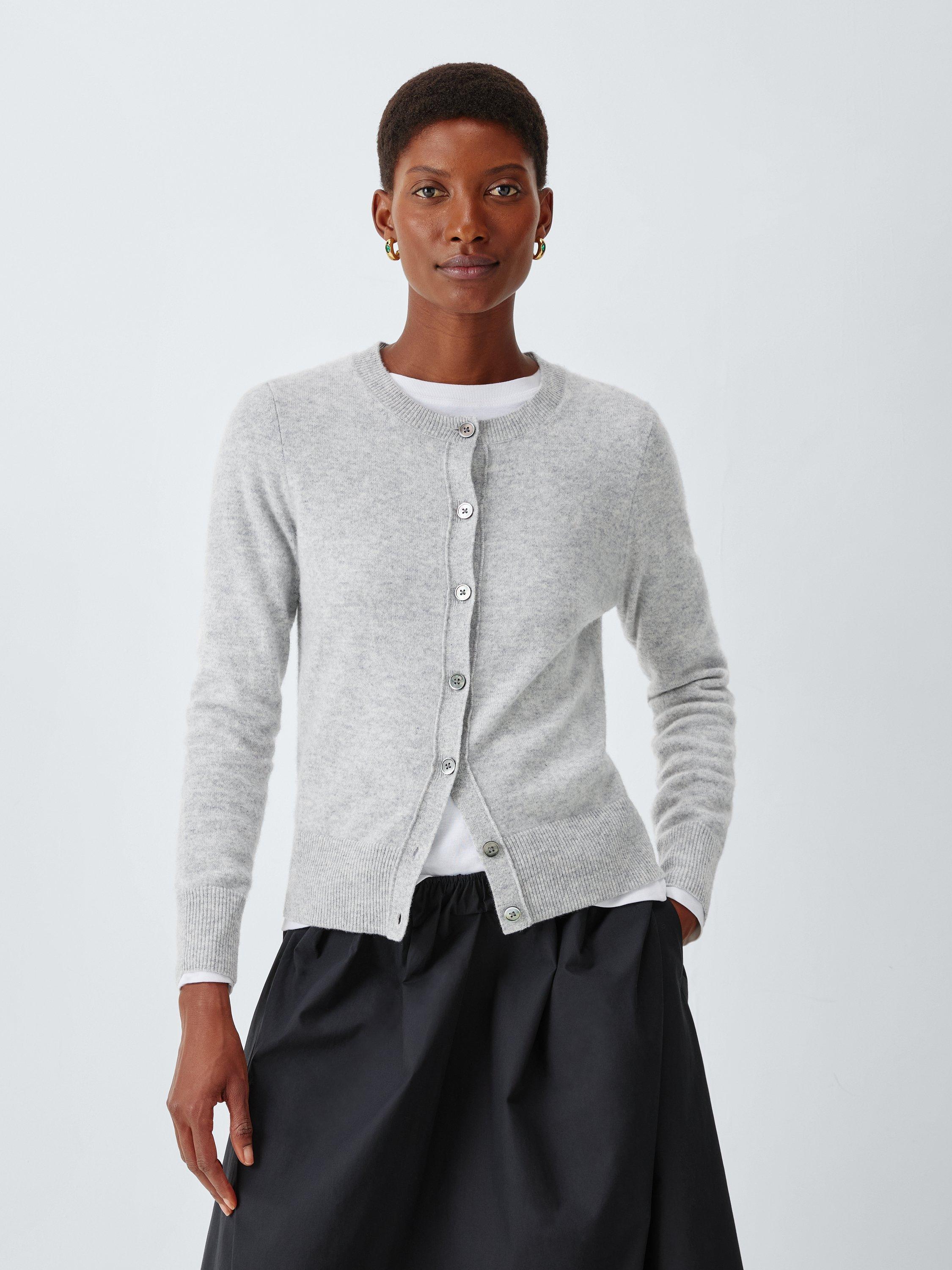 Product image 1 of 6, which shows John Lewis Cashmere Cropped Cardigan, Light Grey, 8