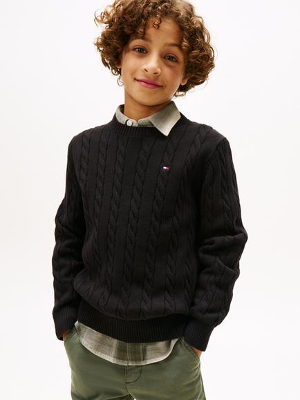 Tommy Hilfiger Kids' Cotton Cable Knit Jumper, Black