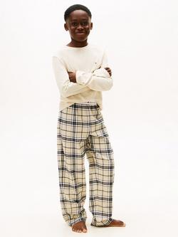 Tommy Hilfiger Kids' Cotton Flannel Long Sleeved Pyjamas, Newsprint/Tartan, Newsprint/Tartan