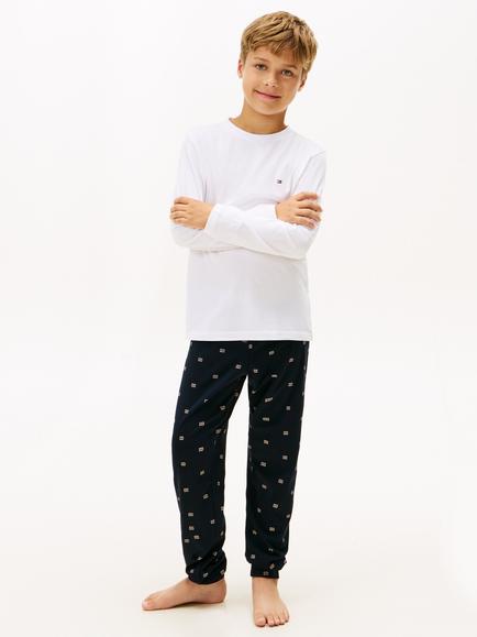 Tommy Hilfiger Kids' Cotton Long Sleeved Pyjama Set, White/Multi, White/Multi