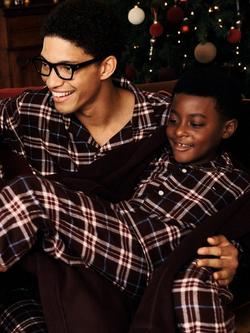 Tommy Hilfiger Kids' Cotton Blend Long Sleeved Checked Pyjama Set, Burgundy - view 2, Burgundy