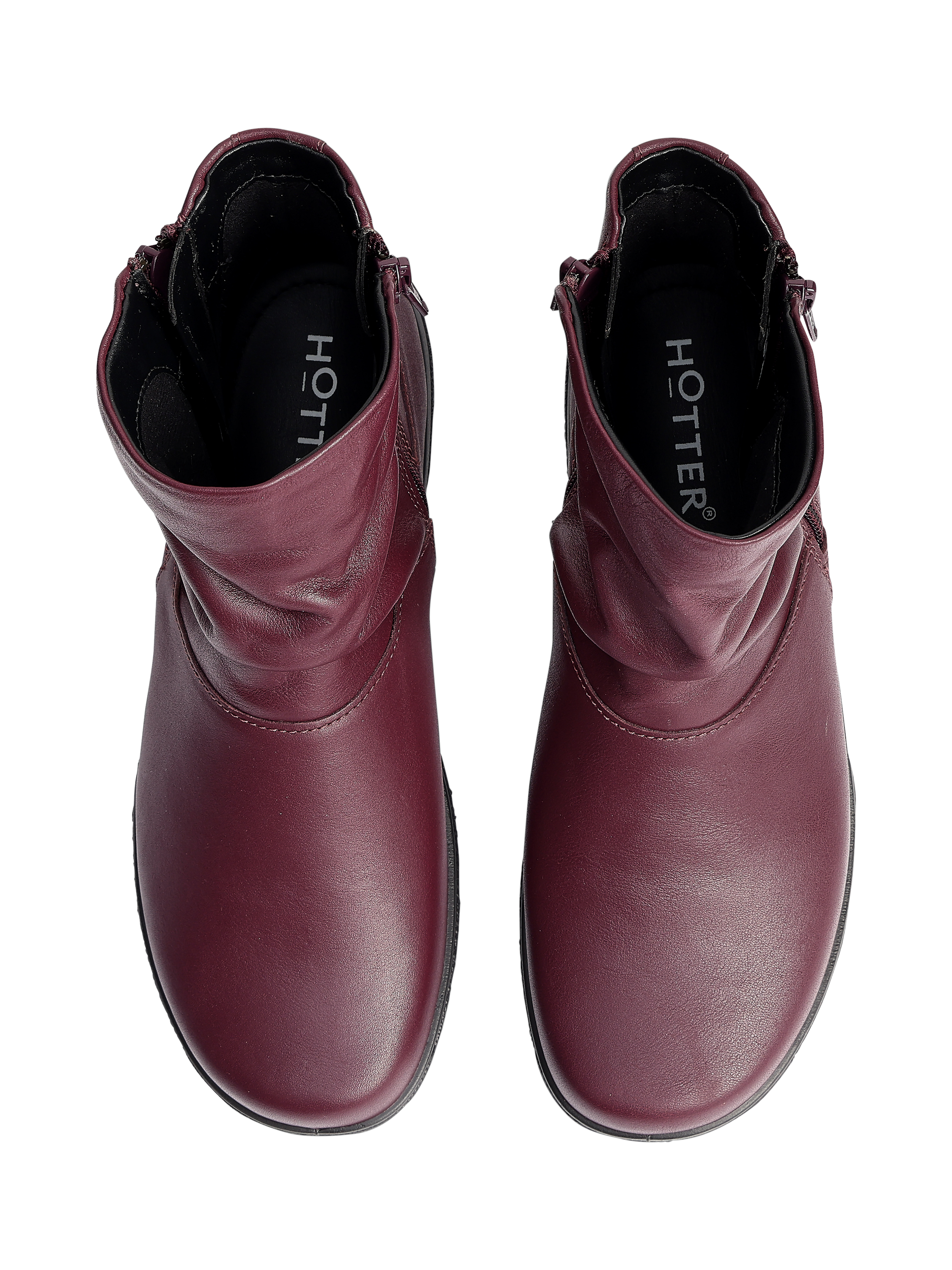 Product image 3 of 11, which shows Hotter Whisper Extra Wide Fit Slouch Ankle Boots, Dark Cherry, 4 XW