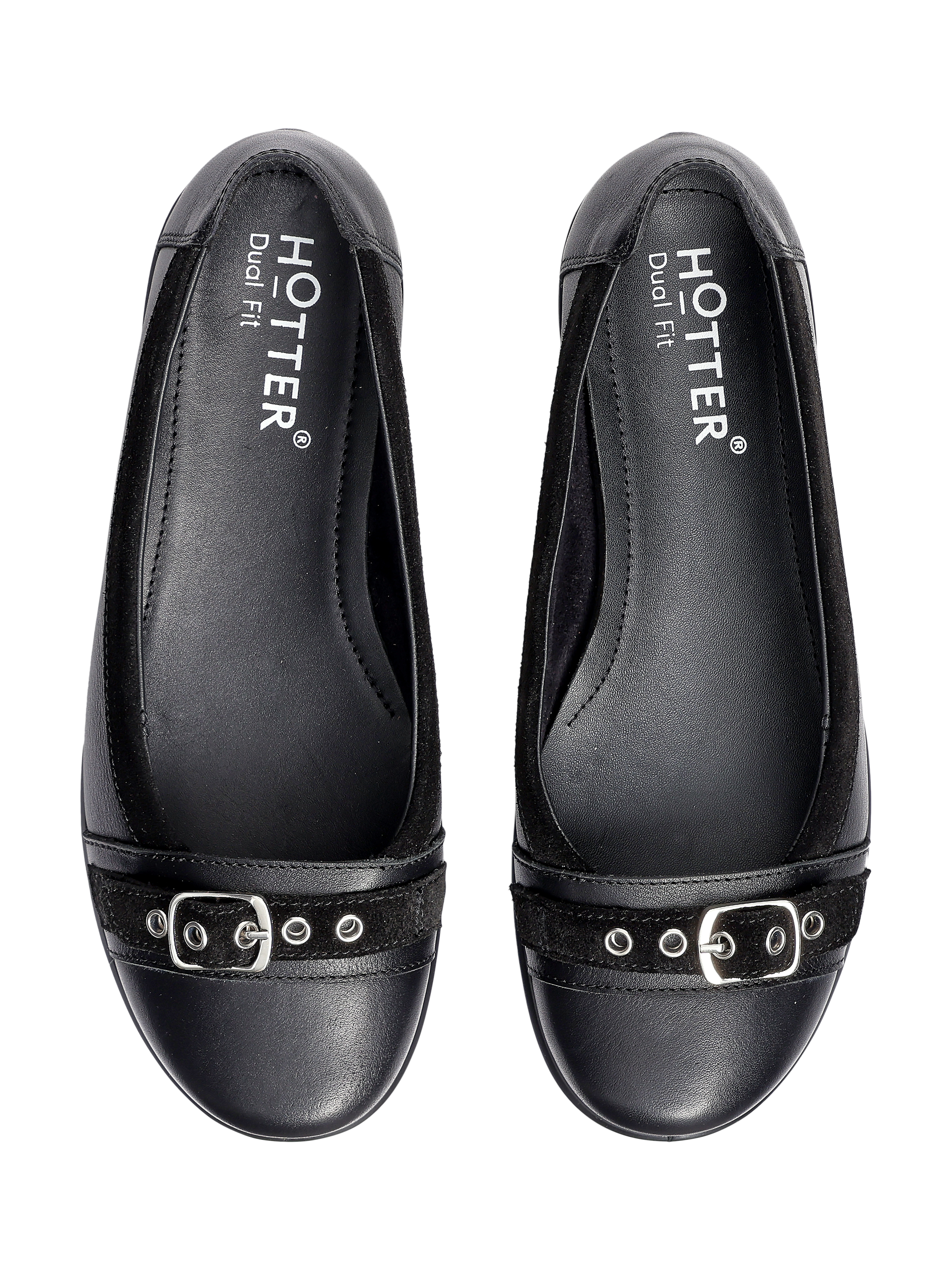 Product image 3 of 4, which shows Hotter Sparrow Wide Fit Leather Loafers, Black, 3W