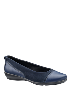 Hotter Wren Wide Fit Dressy Leather Insole Ballet Pumps, French Navy - view 2, French Navy