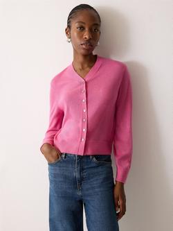 Jigsaw V-Neck Buttoned Fine Merino Wool Cardigan, Pink